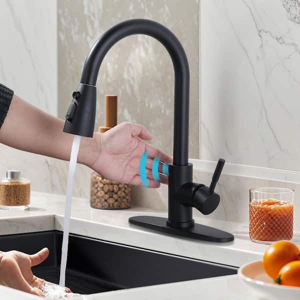 15.3 in. Touchless Sensor Single Handle Pull Down Sprayer Kitchen Faucet with 360° Spout in Stainless Steel Black