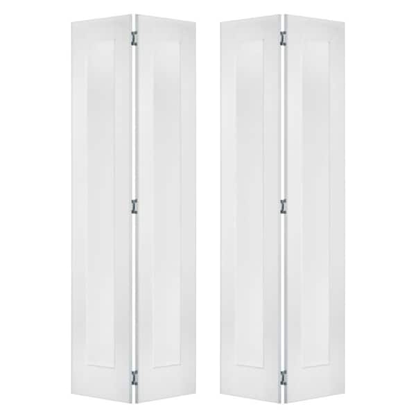 48 in. x 80 in. Shaker 1-Panel Solid Core Primed MDF Wood Interior Bifold Double Door with Hardware