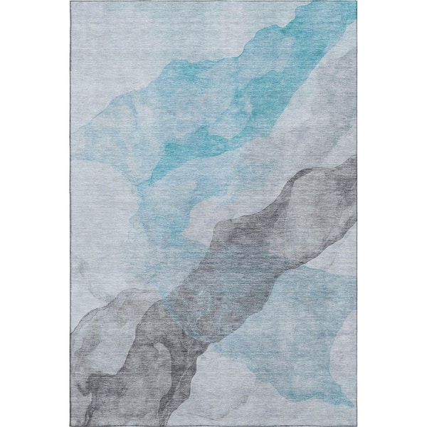 Mayfield Premium Machine Washable Abstract AMF2109 Teal 10 ft. x 14 ft. Area Rug