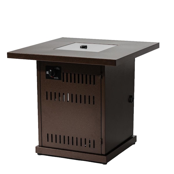 28 in. W Square 40000Btu Brown Steel Propane Outdoor Fire Pit Table with Stainless Steel Lid