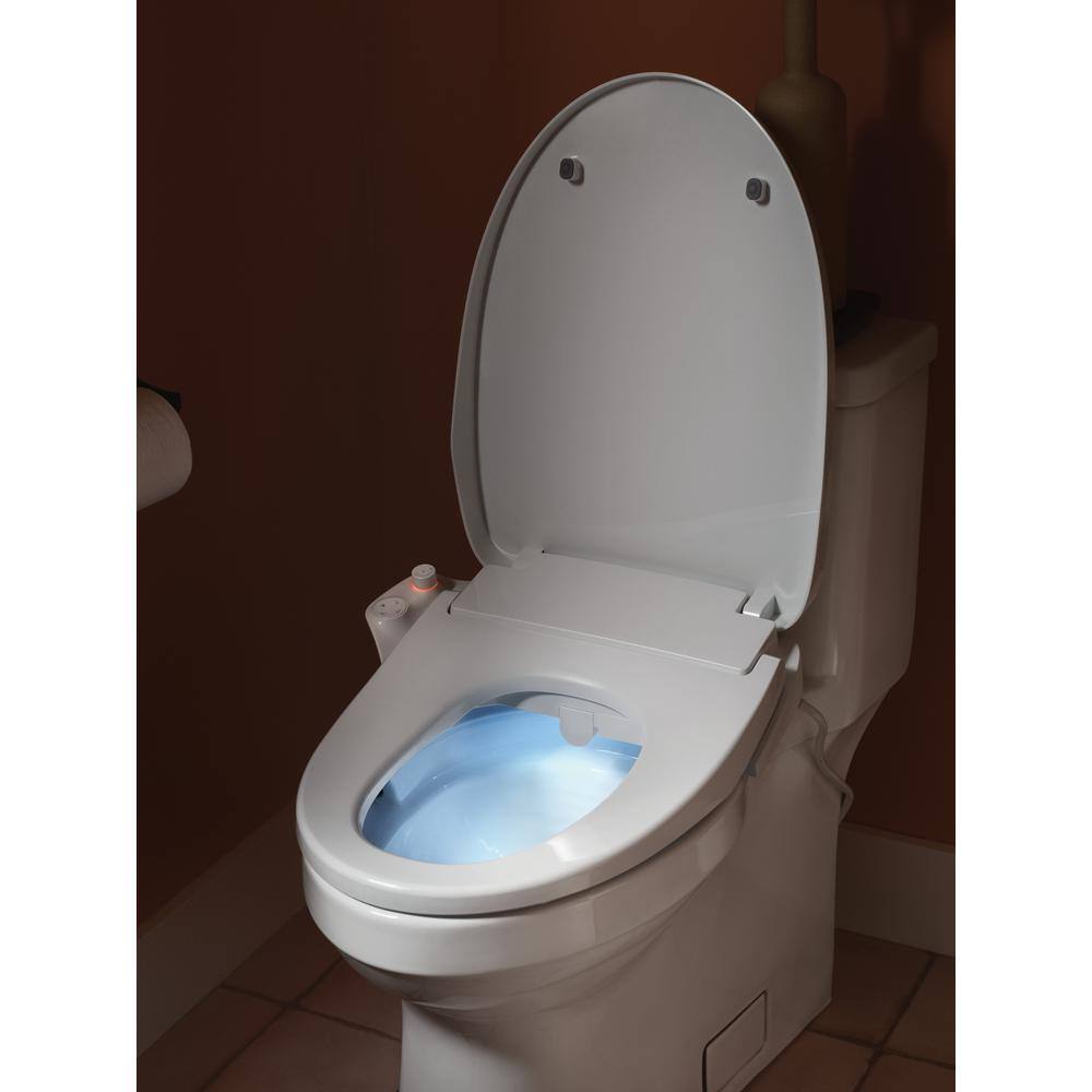 White Electronic Bidet Toilet Seat with Heated Water and Night Light