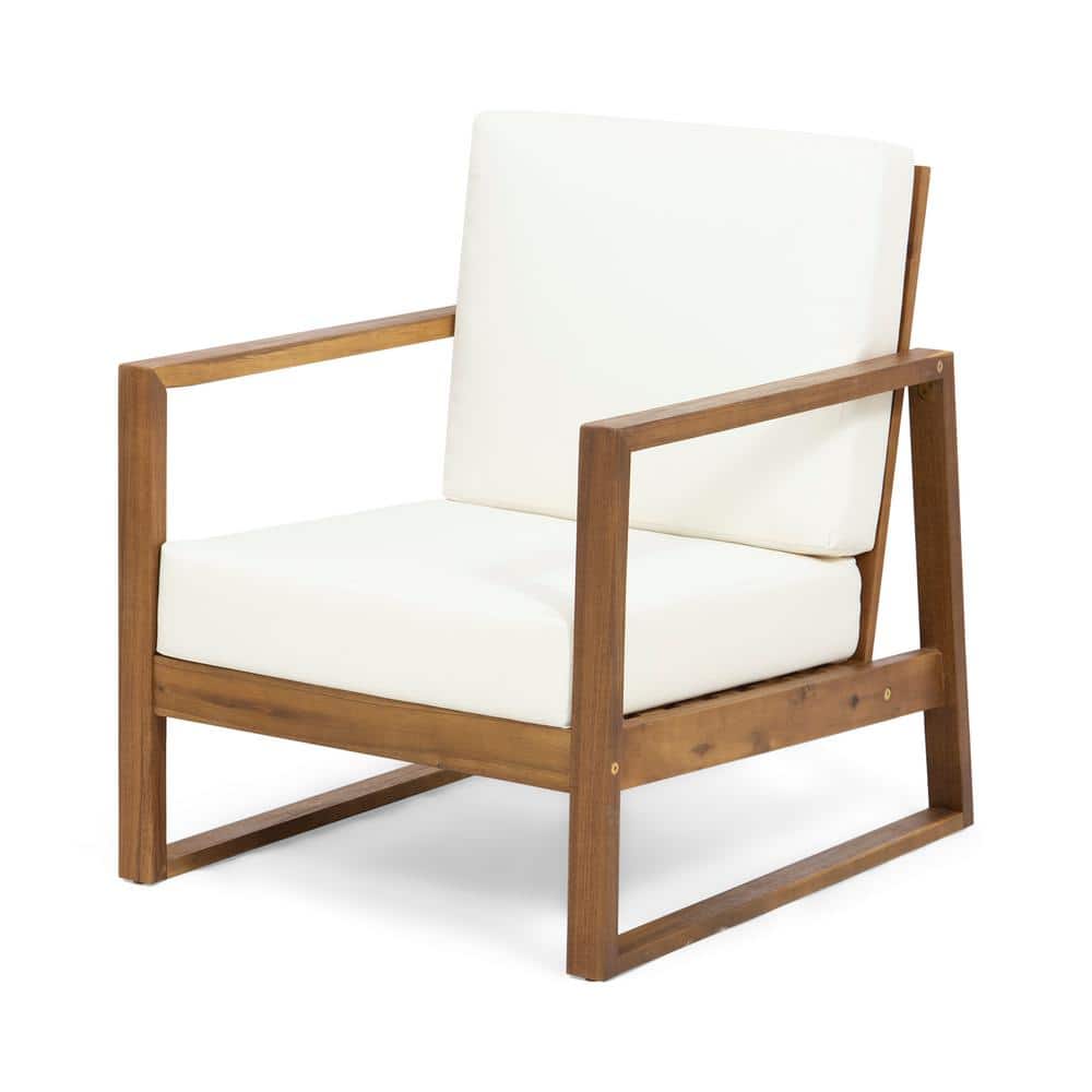 Carl Teak Finish Solid Wood Patio Outdoor Lounge Chair with Beige Cushion price history on PriceWatchPro