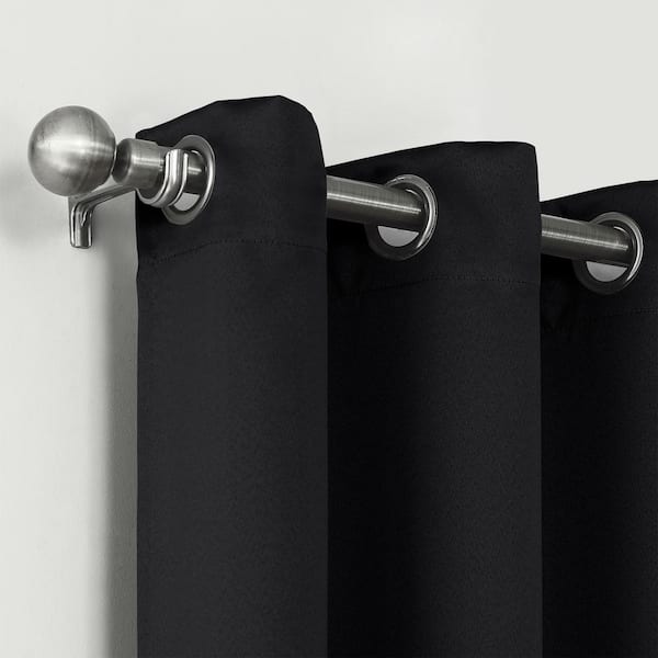 Black Woven Solid 52 in. W x 63 in. L Noise Cancelling Thermal Grommet Blackout Curtain