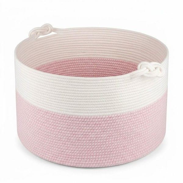 Pink 13 x 22 x 22 Round Cotton Laundry Basket (1-Pack)