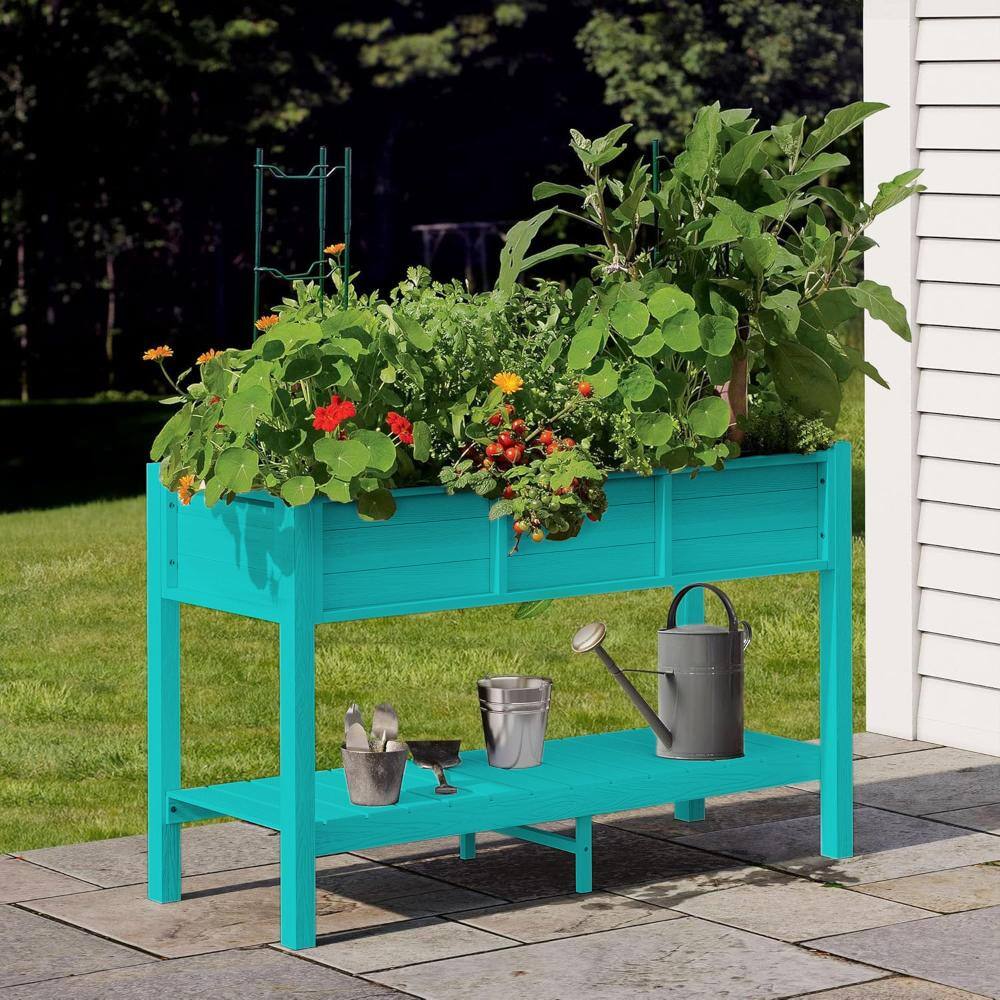 46 in. x 17 in. x 28 in. Outdoor Cyan Plastic Wood Raised Garden Bed Planter Box with Shelf price history on PriceWatchPro