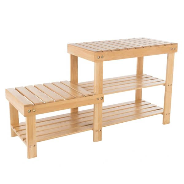  18.25 H 5-Pair 3-Tier Brown Bamboo Shoe Rack