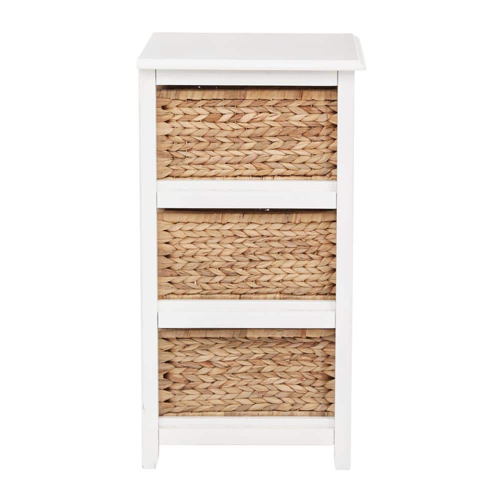 Seabrook White and Natural 3-Tier Storage Unit with Hand-Braided Seagrass Baskets