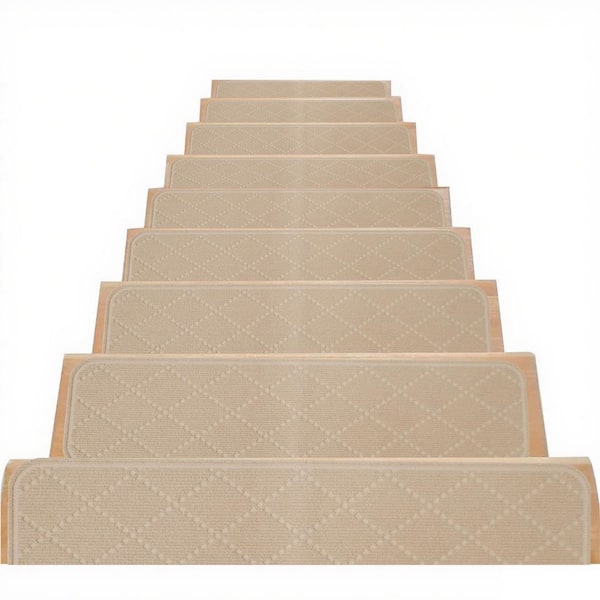Self-Adhesive Non-Slip Beige 8 in. x 30 in. Edging Stair Carpet TPR Polyester Stair Tread Cover (Set of 4)