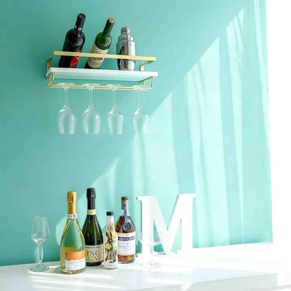 17 in. W x 6 in. D Floating Decorative Wall Shelf Set of 2 Wood Rustic Wine Bottle Glass Floating Shelves