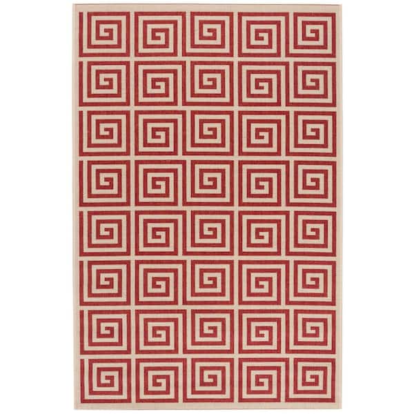 SAFAVIEH Linden Red/Cream 4 ft. x 6 ft. Border Geometric Area Rug
