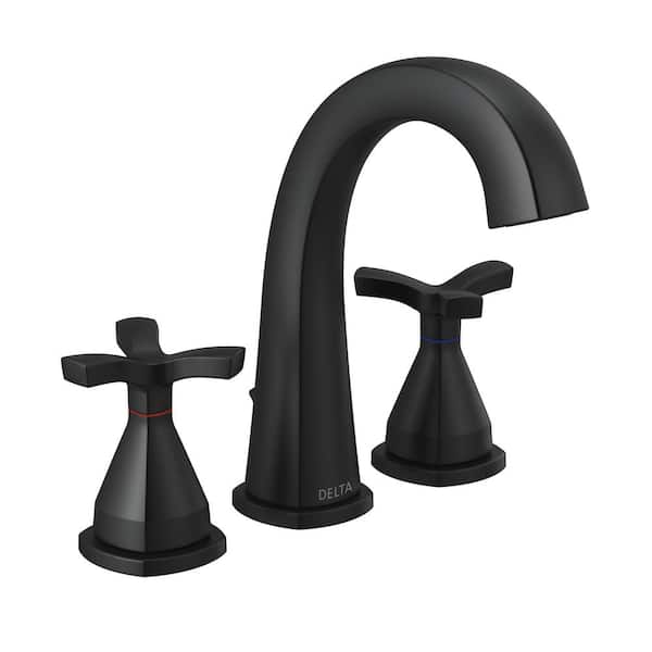 Delta Stryke 8 in. Widespread 2-Handle Bathroom Faucet with Metal Drain Assembly in Matte Black