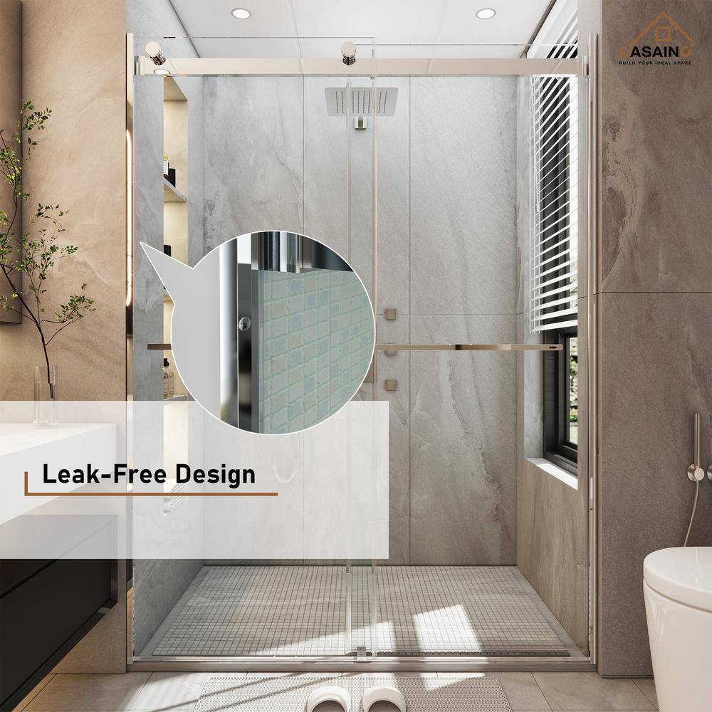 Chrome Frameless Double Sliding Shower Door with Clear Glass