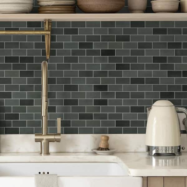 Subway Green Mixed 6 in. x 6 in. Stone Composite Handmade Looks Peel and Stick Backsplash Wall Tile (1-Pack)