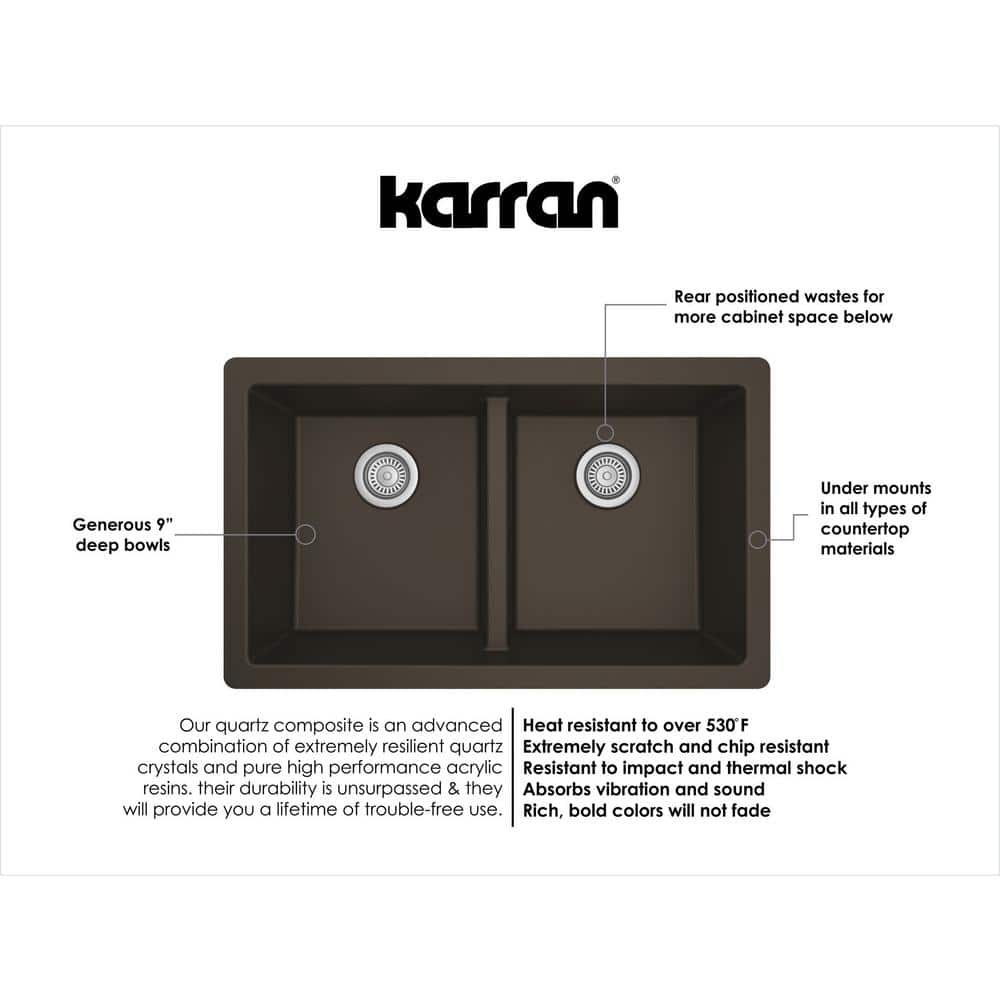 Brown Quartz 32'' Double Bowl Undermount Kitchen Sink
