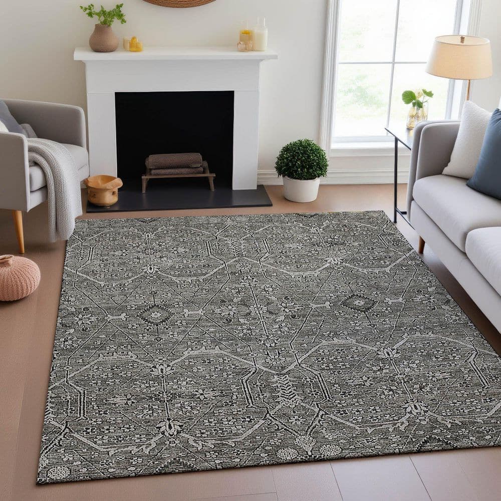 Mayfield Premium Machine Washable Abstract AMF1223 Pewter 5 ft. x 7 ft. 6 in. Area Rug price history on PriceWatchPro