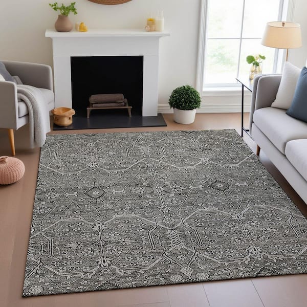 Mayfield Premium Machine Washable Abstract AMF1223 Pewter 5 ft. x 7 ft. 6 in. Area Rug