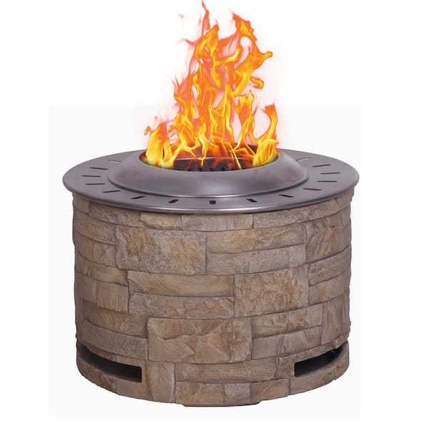 Unbranded Stackstone Look Smokeless Firepit with Wood Pellet/Twig/Wood As The Fuel, Outdoor 21 Inch Round Fire Pit Table