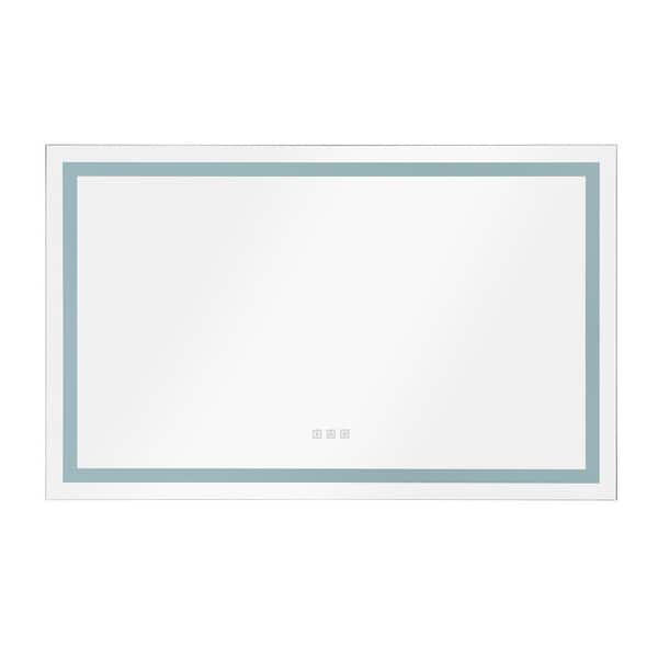 WELLFOR 48 in. W x 24 in. H Rectangular Frameless Dimmable Anti-Fog Wall LED Bathroom Vanity Mirror in White