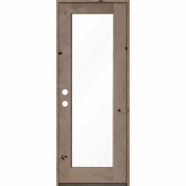 36 in. x 96 in. Knotty Alder Right-Hand/Inswing Full-Lite Clear Glass BEHR Weathered Gray Stain Wood Prehung Front Door