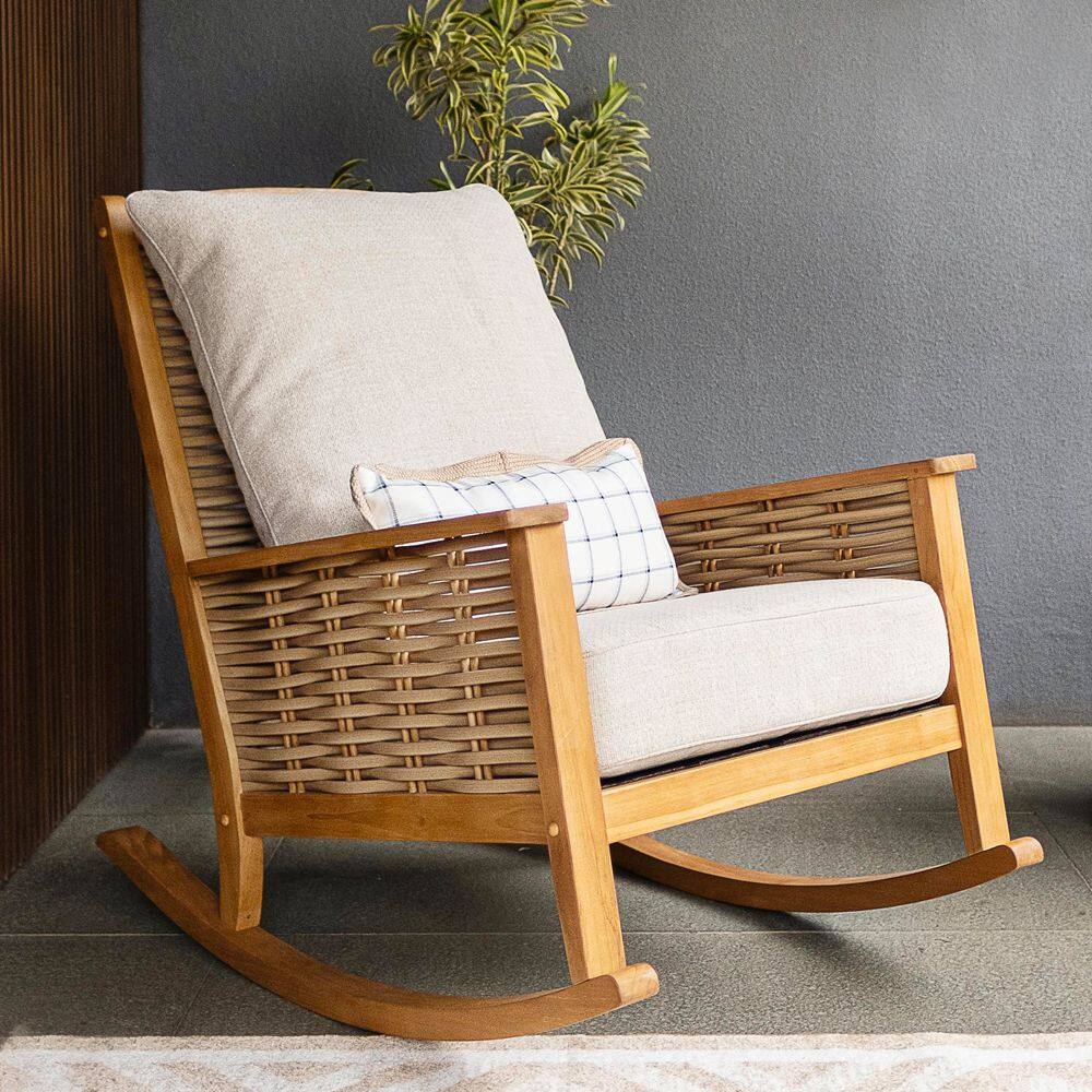Luton Teak Wood Outdoor Rocking Chair with Tan Cushion price history on PriceWatchPro