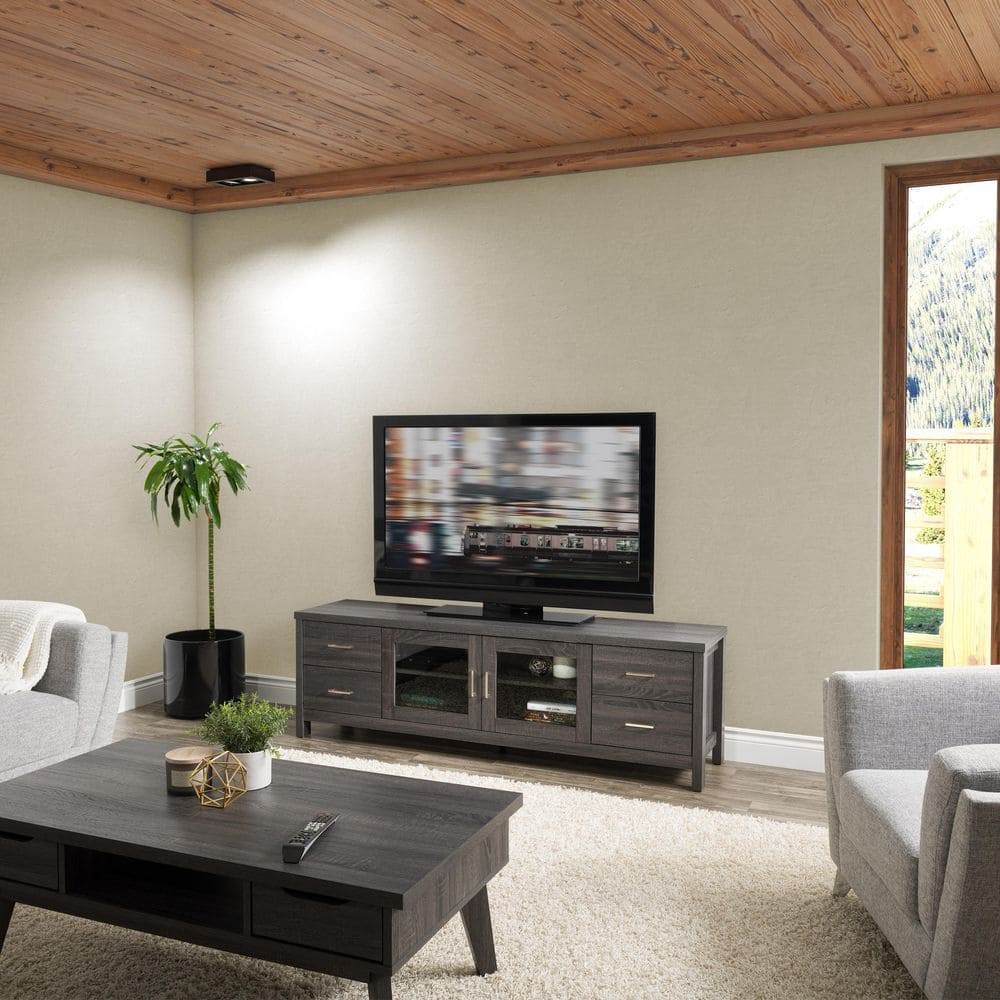 Hollywood Dark Gray Engineered Wood TV Cabinet with Doors for TVs up to 85"