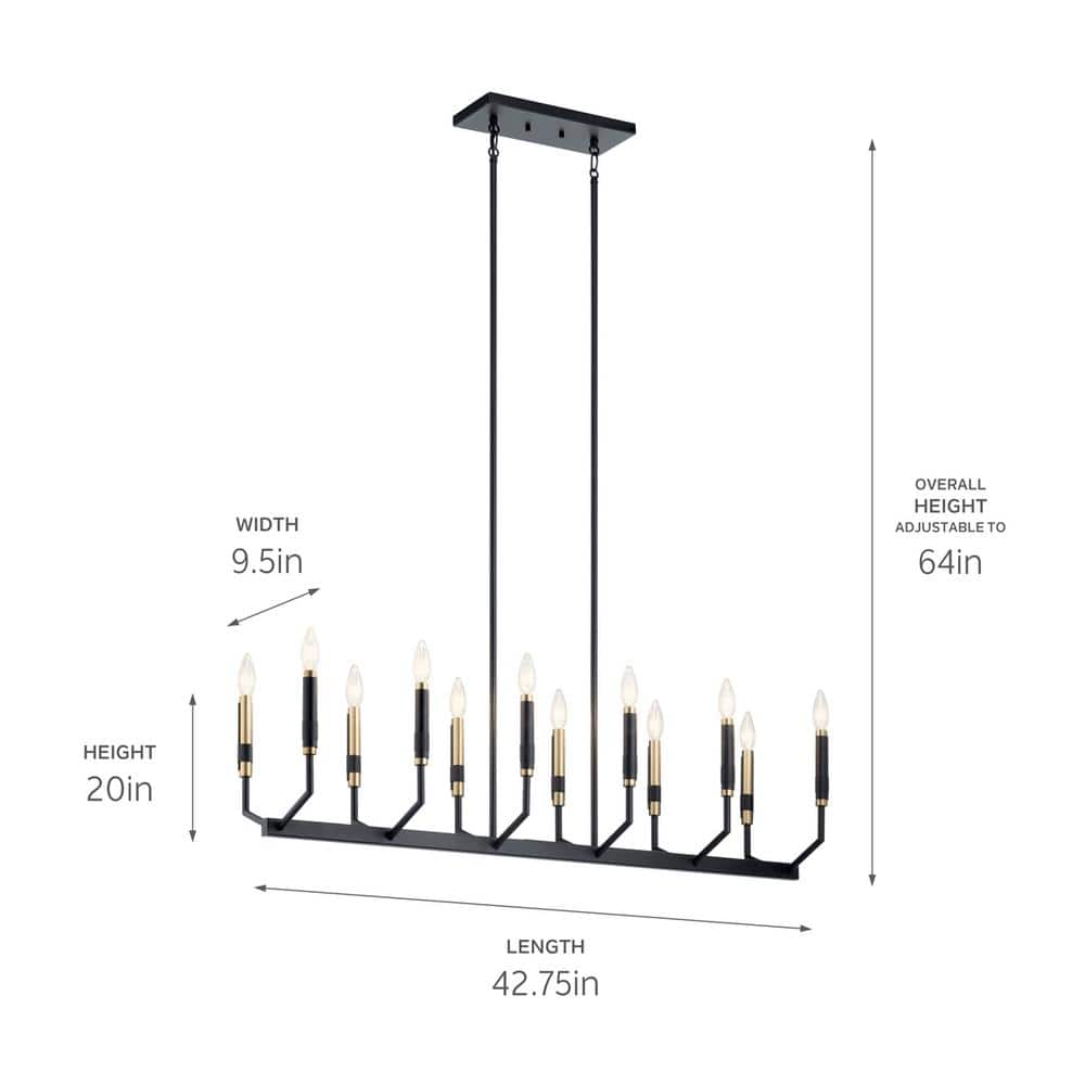 Elegant Black 12-Light Taper Candle Chandelier with Faux Leather Accents