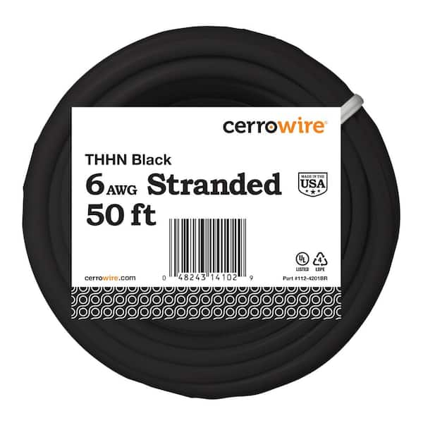 Cerrowire 50 Ft. 6 Gauge Black Stranded Copper THHN Wire 112-4201BR ...