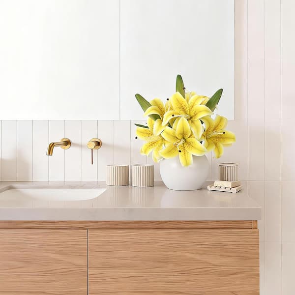 13.7 in. Yellow Real Touch Artificial Lily Bouquet, Indoor Decor