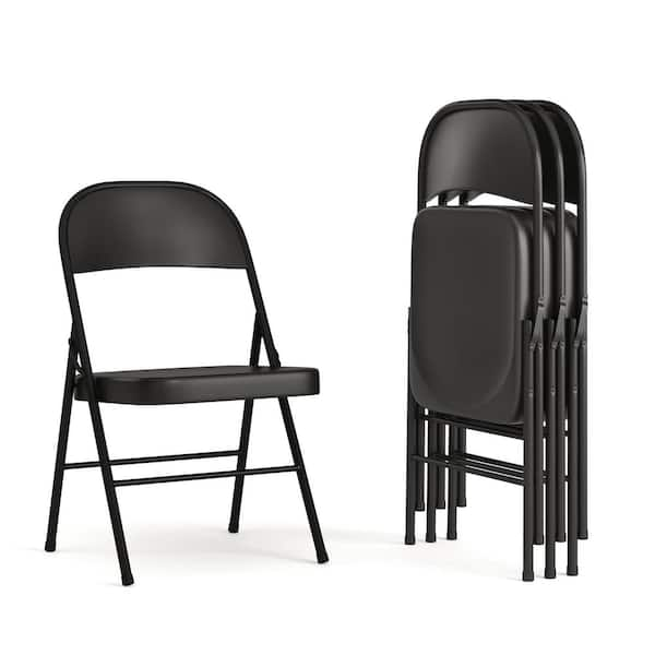 Black Hercules Series Double Braced Metal Folding Chairs with Footrests, Lightweight Steel Event Chairs (Set of 4)