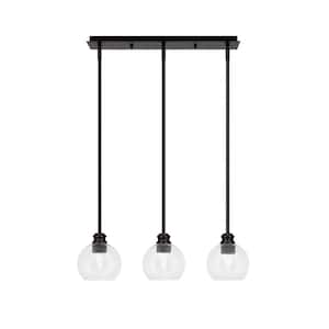 Albany 60-Watt 3-Light Espresso Linear Pendant Light with Clear Bubble Glass Shades and No Bulbs Included
