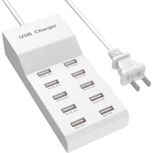 USB Wall Charging Station for Multiple Devices, 10-Ports Hub Strip Smart Plug Charger Dock