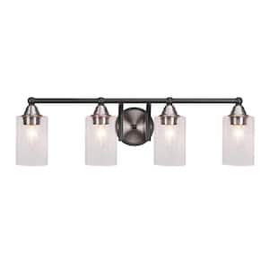 Madison 7 in. 4-Light Bath Bar, Matte Black and Brushed Nickel, Clear Bubble Glass Vanity-Light