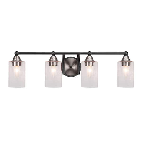 Unbranded Madison 7 in. 4-Light Bath Bar, Matte Black and Brushed Nickel, Clear Bubble Glass Vanity-Light