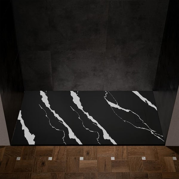 WOODBRIDGE 47.25 in. L x 31.5 in. W Alcove Shower Pan Base with Left/Right Drain in Black