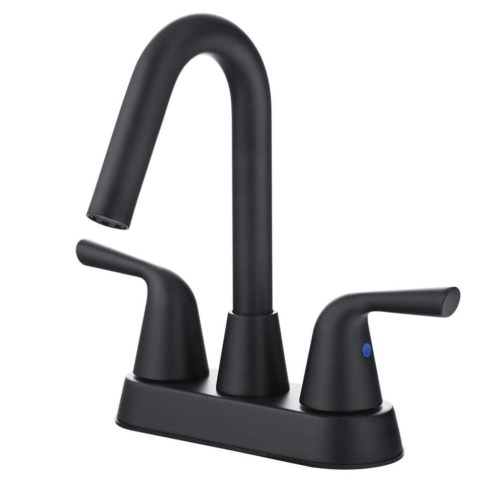 4 in. Centerset Double Handle High Arc Bathroom Faucet with Drain Kit Included in Matte Black price history on PriceWatchPro