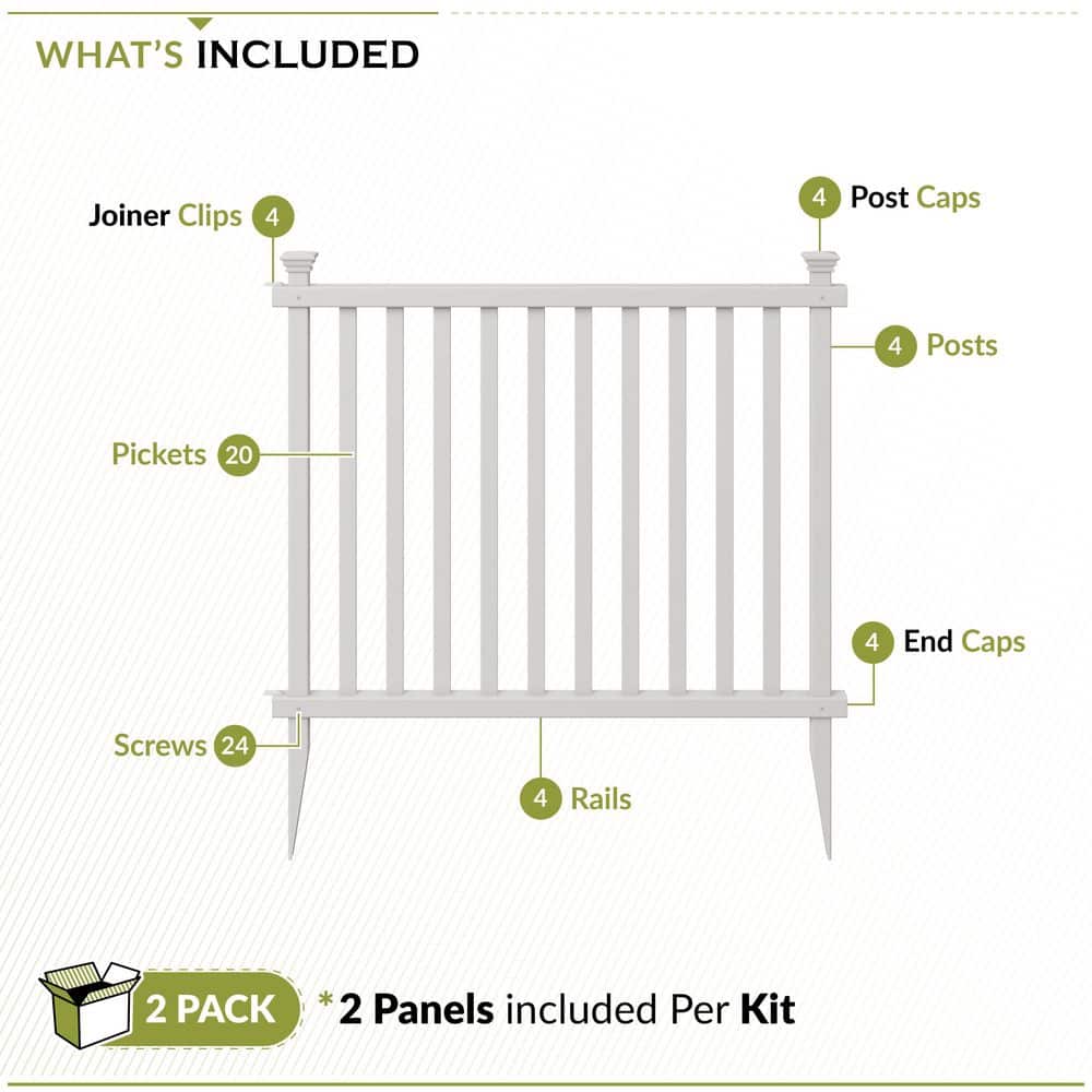 3ft H x 3.5ft W White Vinyl Picket Fence Panel Kit