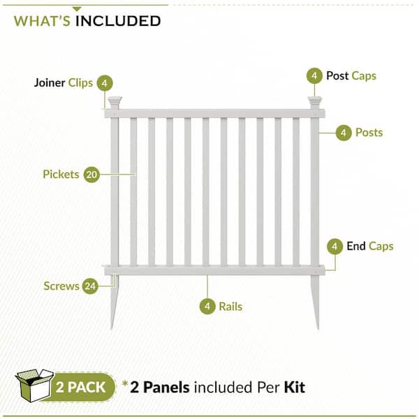 3 ft. H x 3.5 ft. W Baskenridge No-Dig Vinyl Garden Picket Fence Panel Kit (2-Pack)