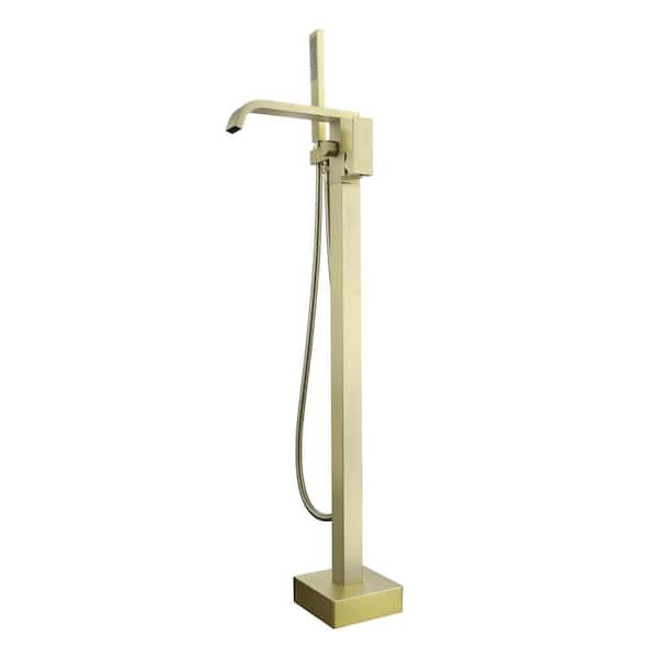 WELLFOR Single-Handle Freestanding Tub Faucet with Hand Shower in Brushed Gold