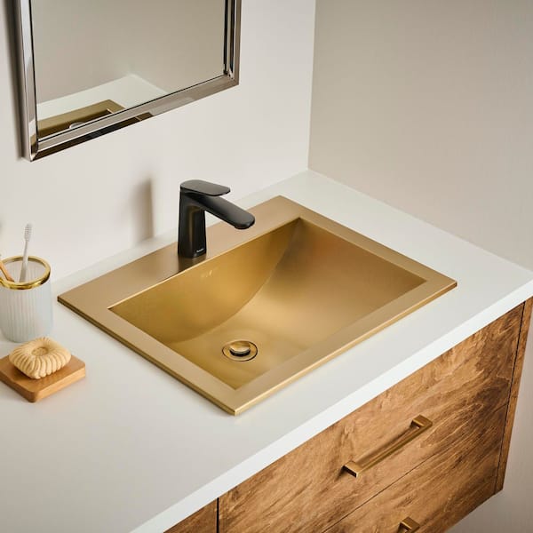 Ariaso 21 in. x 17 in. Drop-in Bathroom Sink in 16-Gauge Gold Stainless Steel with Drain
