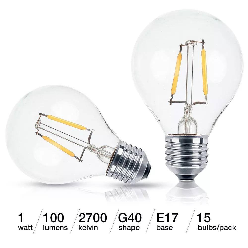 15-Pack Clear Glass Edison-Style Dimmable LED Light Bulbs