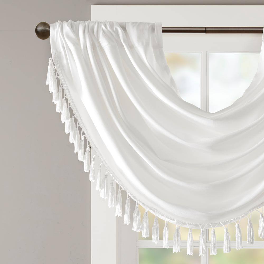 Elena White Faux Silk Waterfall Embellished Window Valance