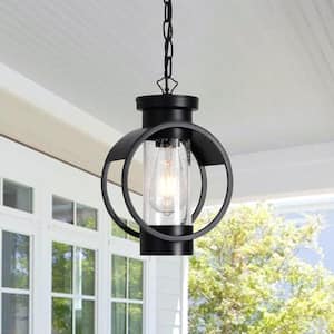 1-Light Black Outdoor Pendant Light with Clear Light Bubble Glass Shade