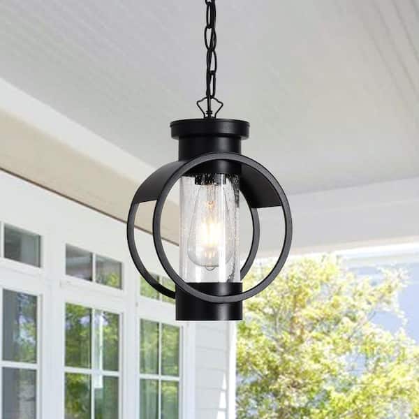Maxax 1-Light Black Outdoor Pendant Light with Clear Light Bubble Glass Shade