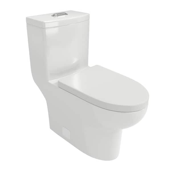 12 inch 1-piece 0.88/1.2 GPF Dual Flush Elongated Toilet in White Seat Included with Side Caps, Wax Ring, Bolts