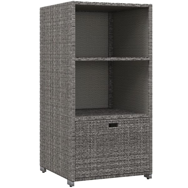 23.6 in. W x 23.6 in. D x 47.2 in. H Dark Gray Rattan Outdoor Storage Cabinet with 2-Shelves and 1 Basket Drawer