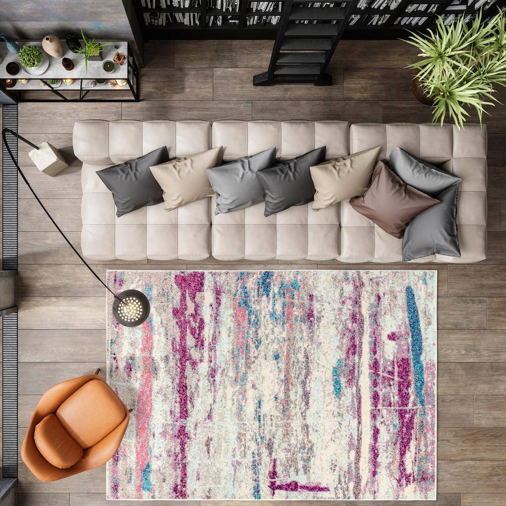 Abstract Brushstroke Blue Synthetic 4' x 6' Area Rug