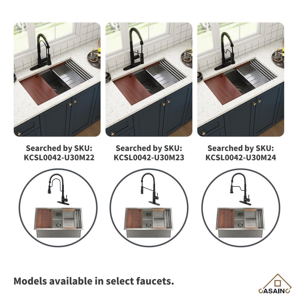 30" Matte Black Stainless Steel Undermount Kitchen Sink with Faucet
