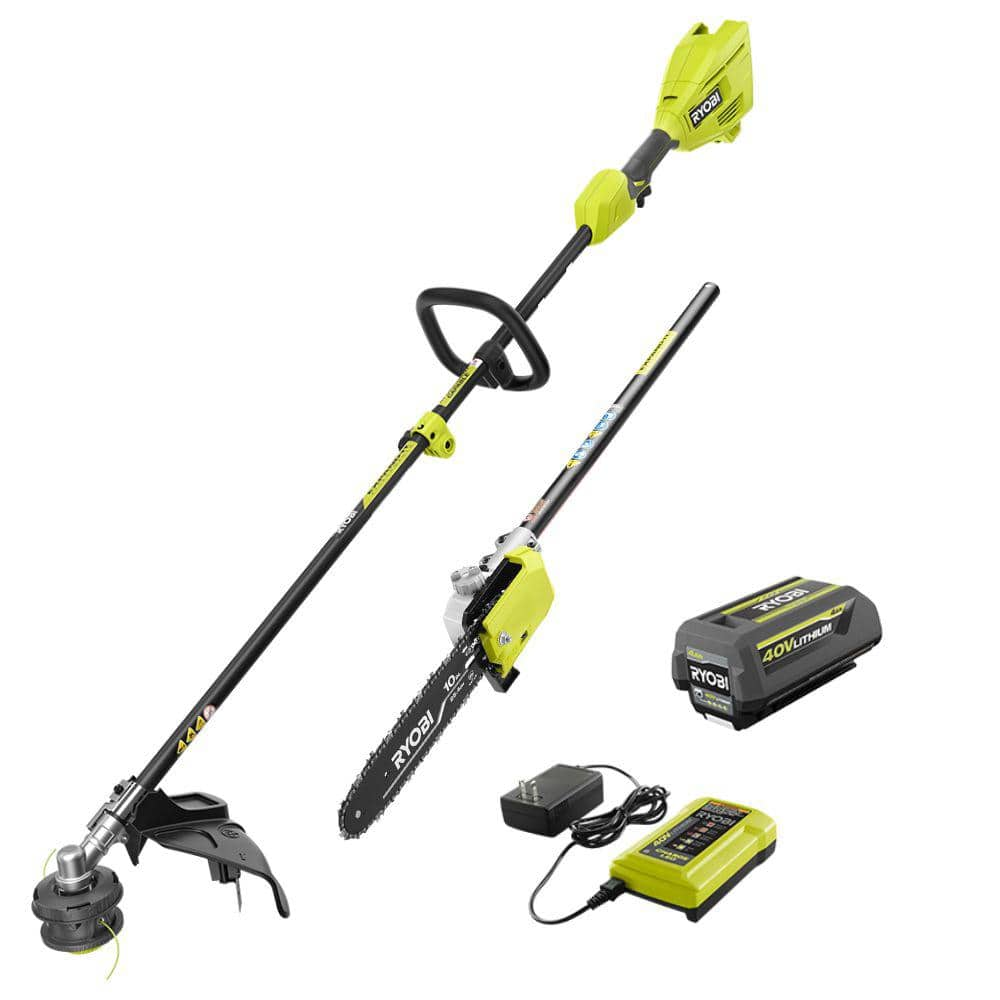 RYOBI 40V 15 in. Expand It Cordless Battery Attachment Capable String Trimmer Pole Saw with 4.0 Ah Battery and Charger RY40ST01K RYPRN The Home Depot