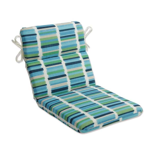 Pillow Perfect Stripe Outdoor/Indoor 21 in W x 3 in H Deep Seat, 1-Piece Chair Cushion with Round Corners in Blue/Green Solar