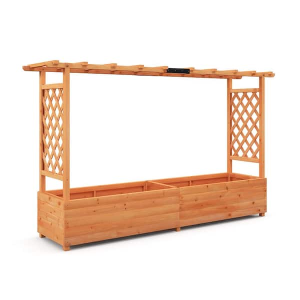 ANGELES HOME 79 in. Fir Wood Raised Garden Bed with Side Trellis Hanging Roof and Planter Box